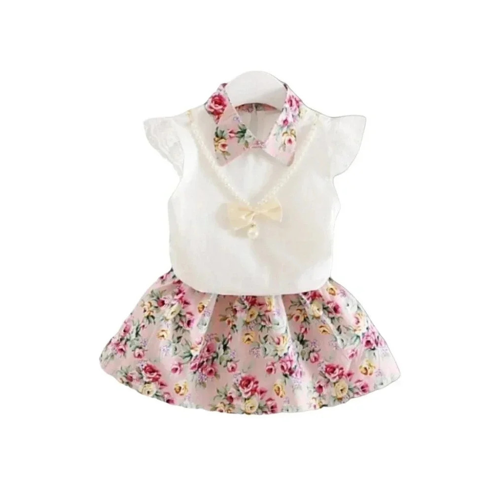 18-24m Pink Pearl 3 piece Shirt, Skirt, Necklace Set Baby/Toddler Outfit